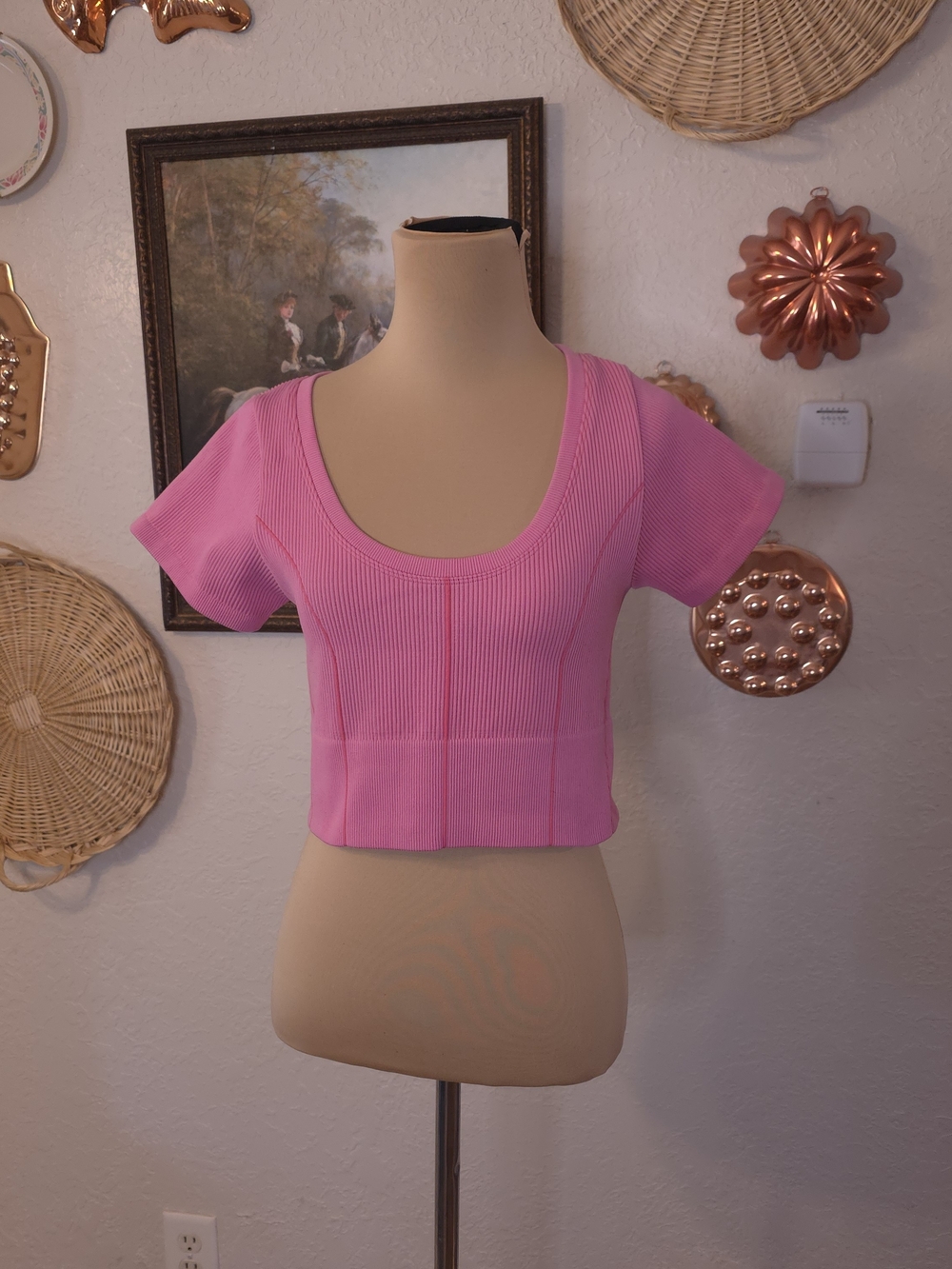OFFLINE by Aerie Pink Ribbed Corset-Style Crop Top Lounge Athleisure Yoga